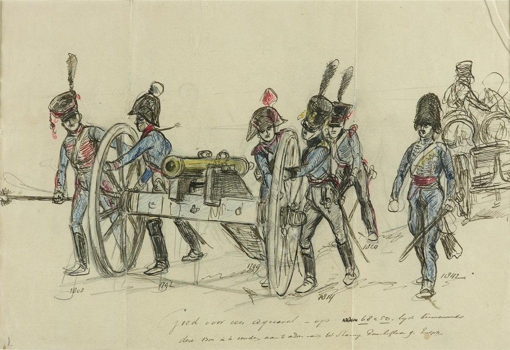 Israëls, Haagse School "MILITAIREN met GESCHUT'" 34 X 50 cm, Antiek en Kunst, Kunst | Schilderijen | Klassiek, Impressionistisch