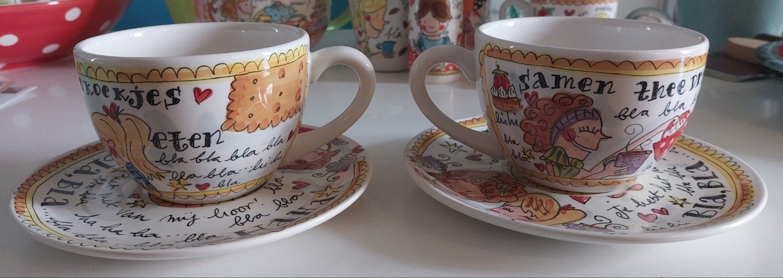 Blond Amsterdam theekopjes met schotels, Huis en Inrichting, Keuken | Servies, Ophalen, Keramiek, Nieuw, Modern