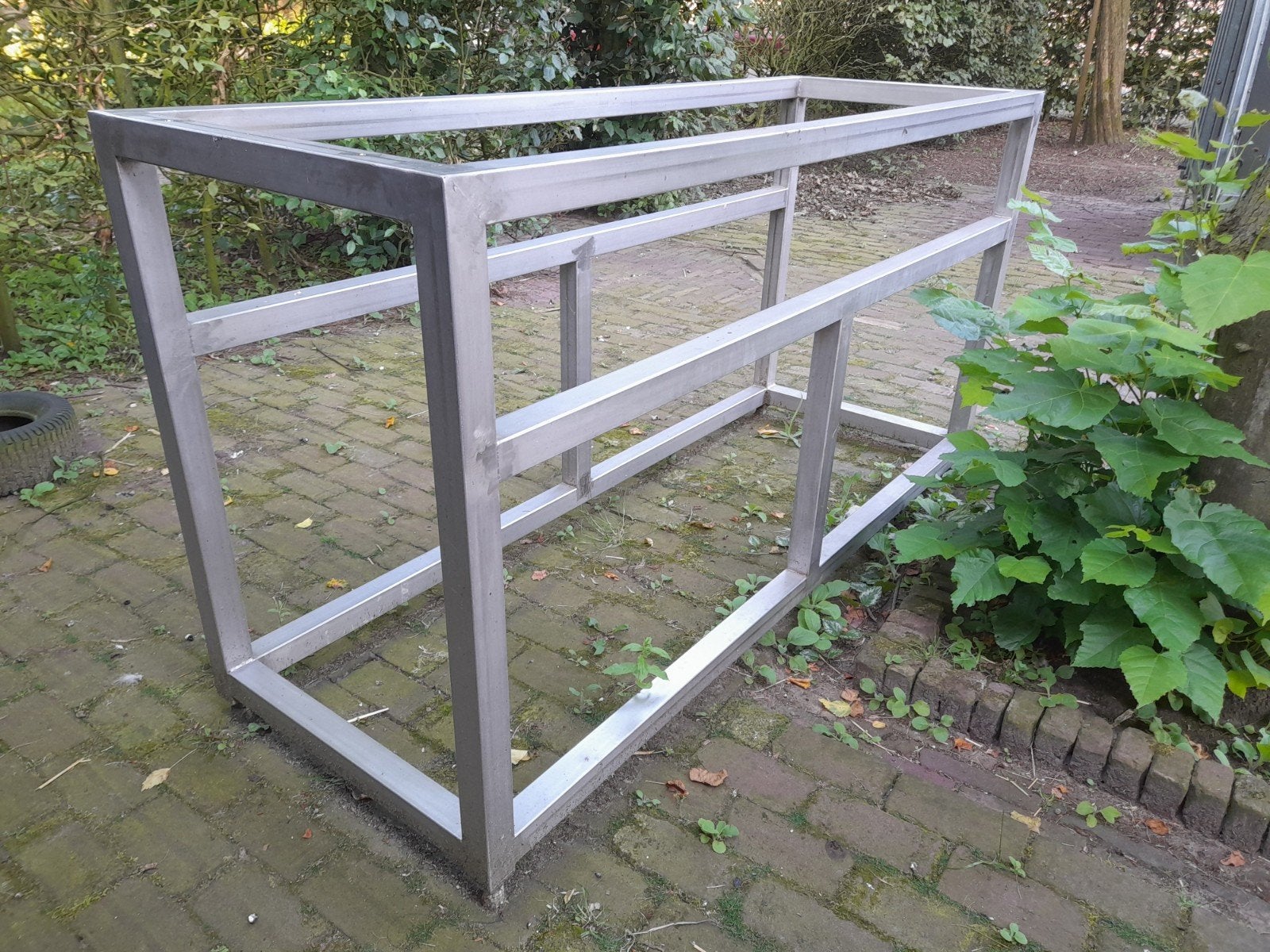 RVS werkbank frame 180x65x97 (lxbxh) met stelpoten, Doe-het-zelf en Verbouw, Kozijnen en Schuifpuien, Raamkozijn, Nieuw, 75 tot 150 cm