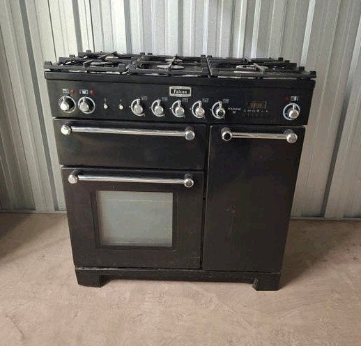 Falcon Kitchener 90 Gasfornuis met Dubbele Oven Zwart, Ophalen, Gebruikt, 60 cm of meer, Gas