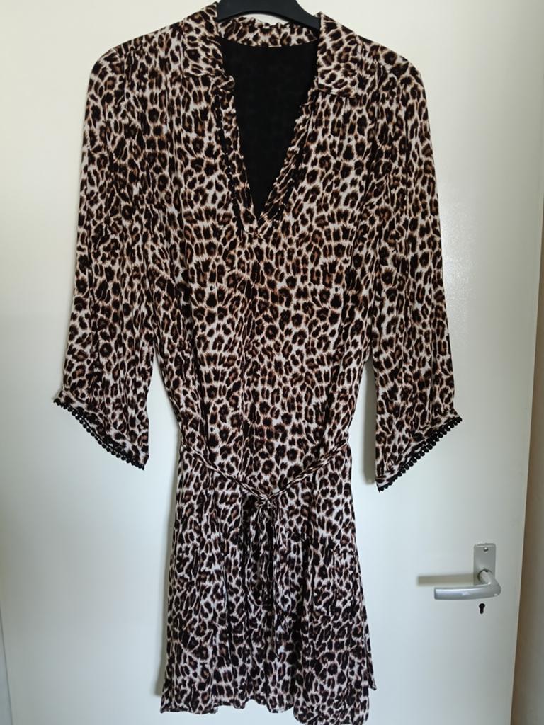 Katoenen panterprint jurkje maat 48, Kleding | Dames, Jurken, Bruin, Maat 46/48 (XL) of groter, Ophalen of Verzenden, Zo goed als nieuw