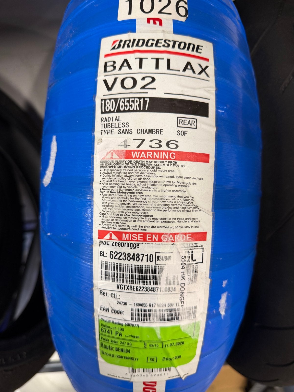 Bridgestone Battlax V02 180/655/17 Slick Motorband, Ophalen of Verzenden, Nieuw