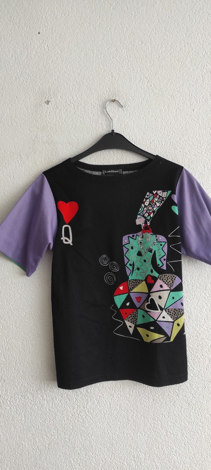 Louis Féraud T-shirt met unieke print en paarse mouwen, Zwart, Louis Féraud, Ophalen of Verzenden, Korte mouw