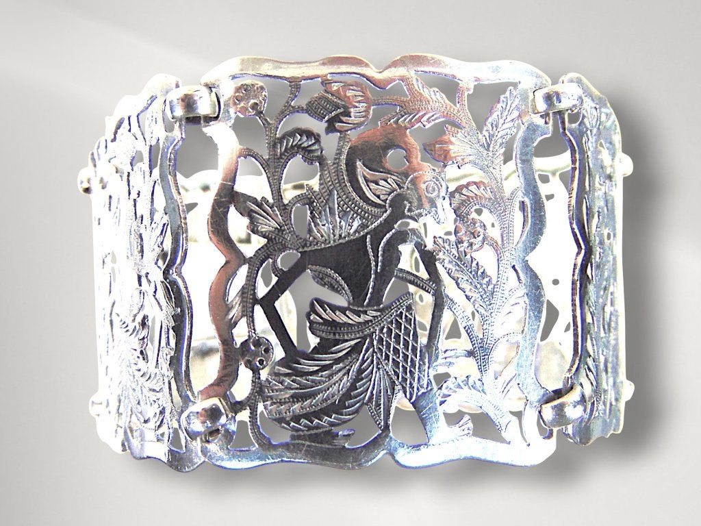 Antieke 800 zilveren BREDE Java paneel gravure armband!, Verzenden, Zo goed als nieuw, X, Zilver