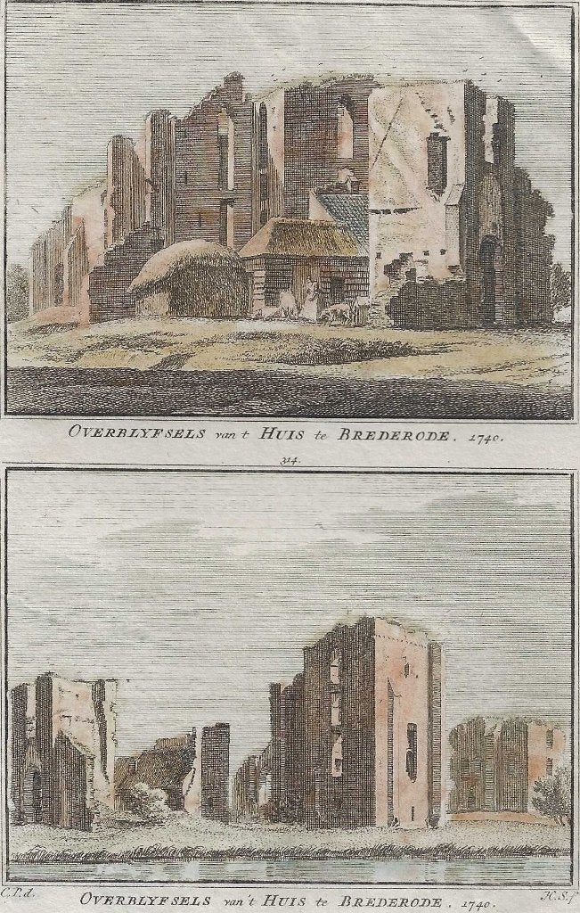 Overblyfsels van 't Huis te Brederode 1740 2x Gekleurd Spilm, Ophalen of Verzenden, Gravure, 15 cm, 10 cm