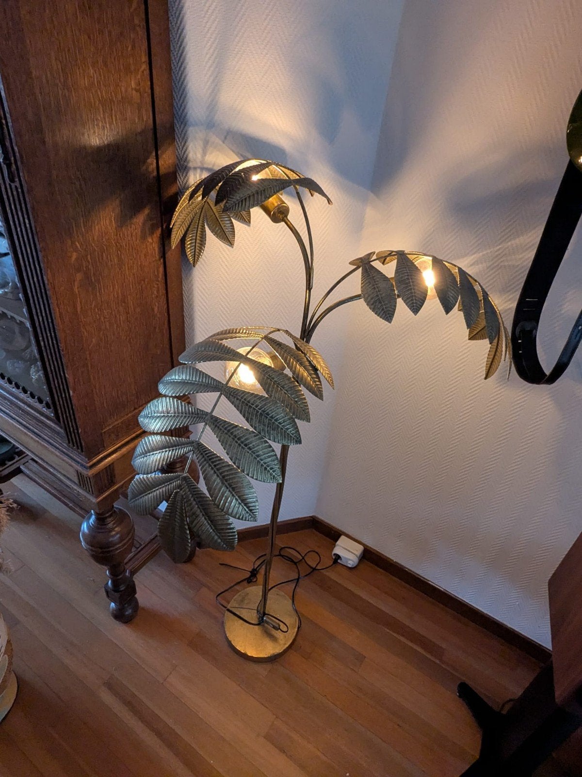 Gouden palmboom lamp - sfeervolle vloerlamp, Huis en Inrichting, Ophalen, Gebruikt, Metaal, 150 tot 200 cm