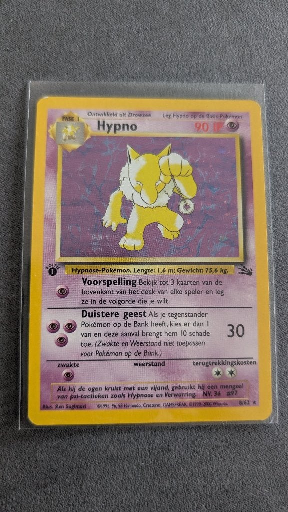 Pokemon Dutch Hypno card (#8/62) Holo 1st edition, Ophalen of Verzenden, Zo goed als nieuw