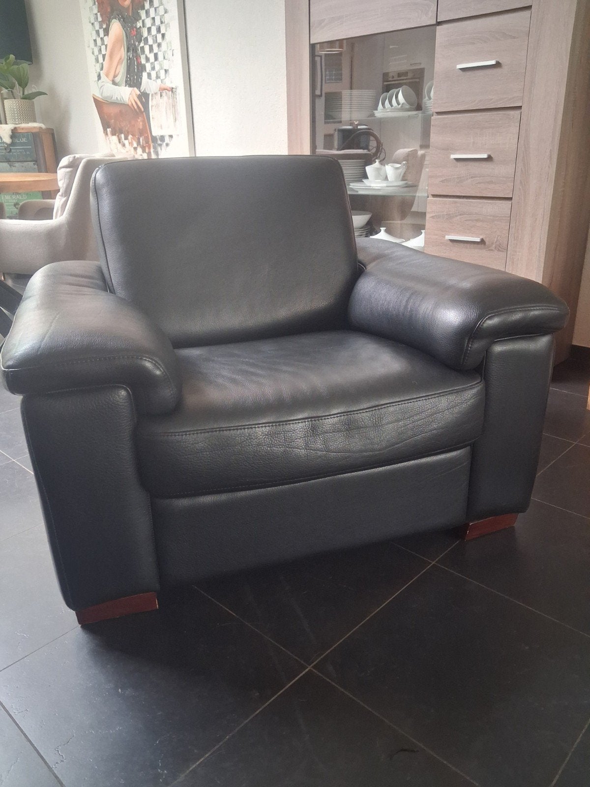 montel fauteuil zwart leer, Ophalen, Gebruikt, 100 tot 125 cm, Leer
