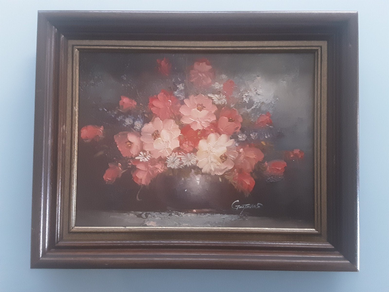 Bloemenstilleven schilderwerk Gustavus., Antiek en Kunst, Bloemen, Doek, Ophalen of Verzenden, Klassiek
