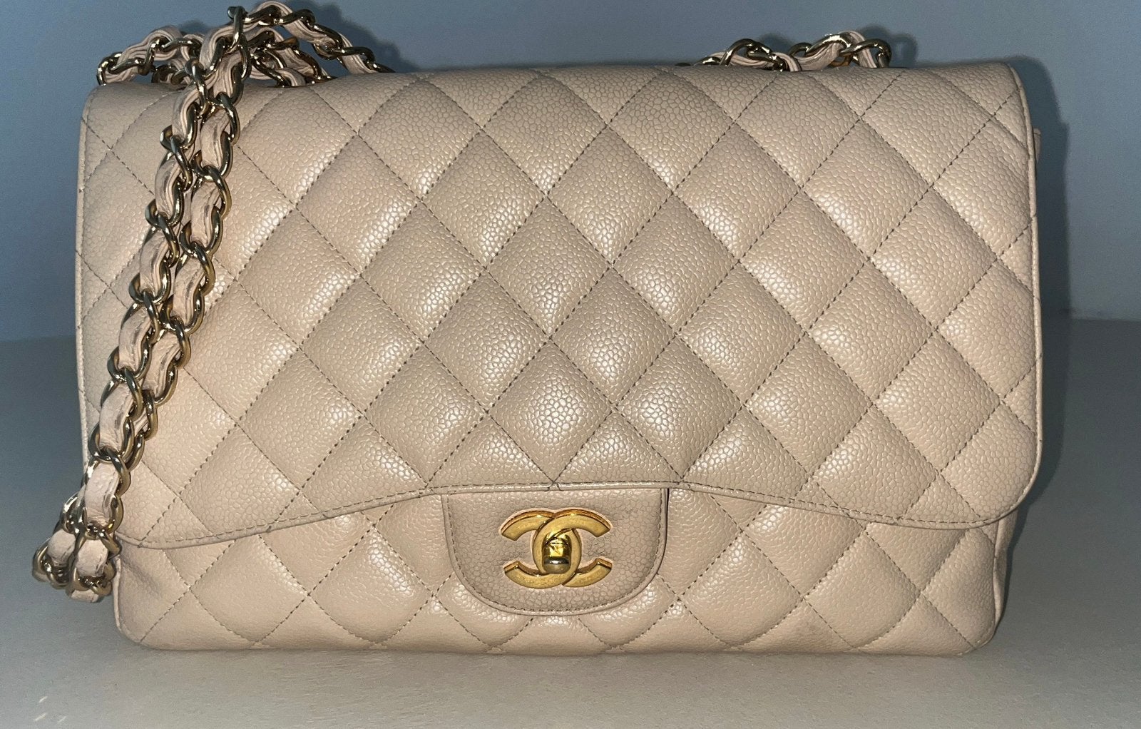 Chanel Jumbo flapbag, Sieraden, Tassen en Uiterlijk, Tassen | Schoudertassen, Gebruikt, Beige, Leer, Ophalen
