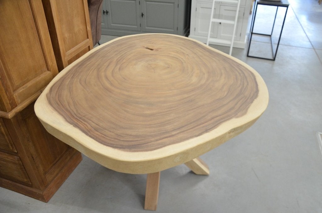 Ronde suar boomstamtafel 110- 140 cm BT 266, Overige houtsoorten, Rond, Nieuw, Ophalen of Verzenden