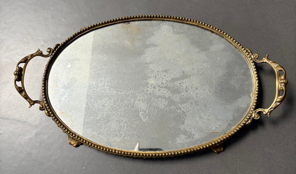Vintage spiegeldienblad met pootjes (Antiek)), Ophalen of Verzenden