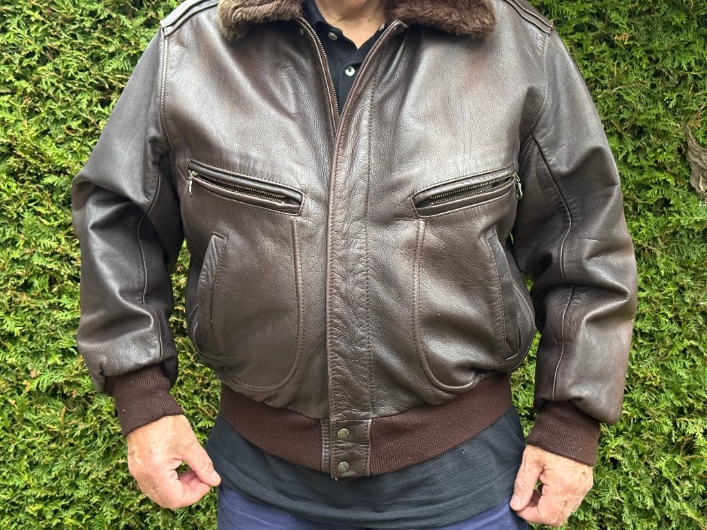 Stoer leren pilotenjack maat XL, Bruin, Maat 56/58 (XL), Ophalen of Verzenden, Gedragen