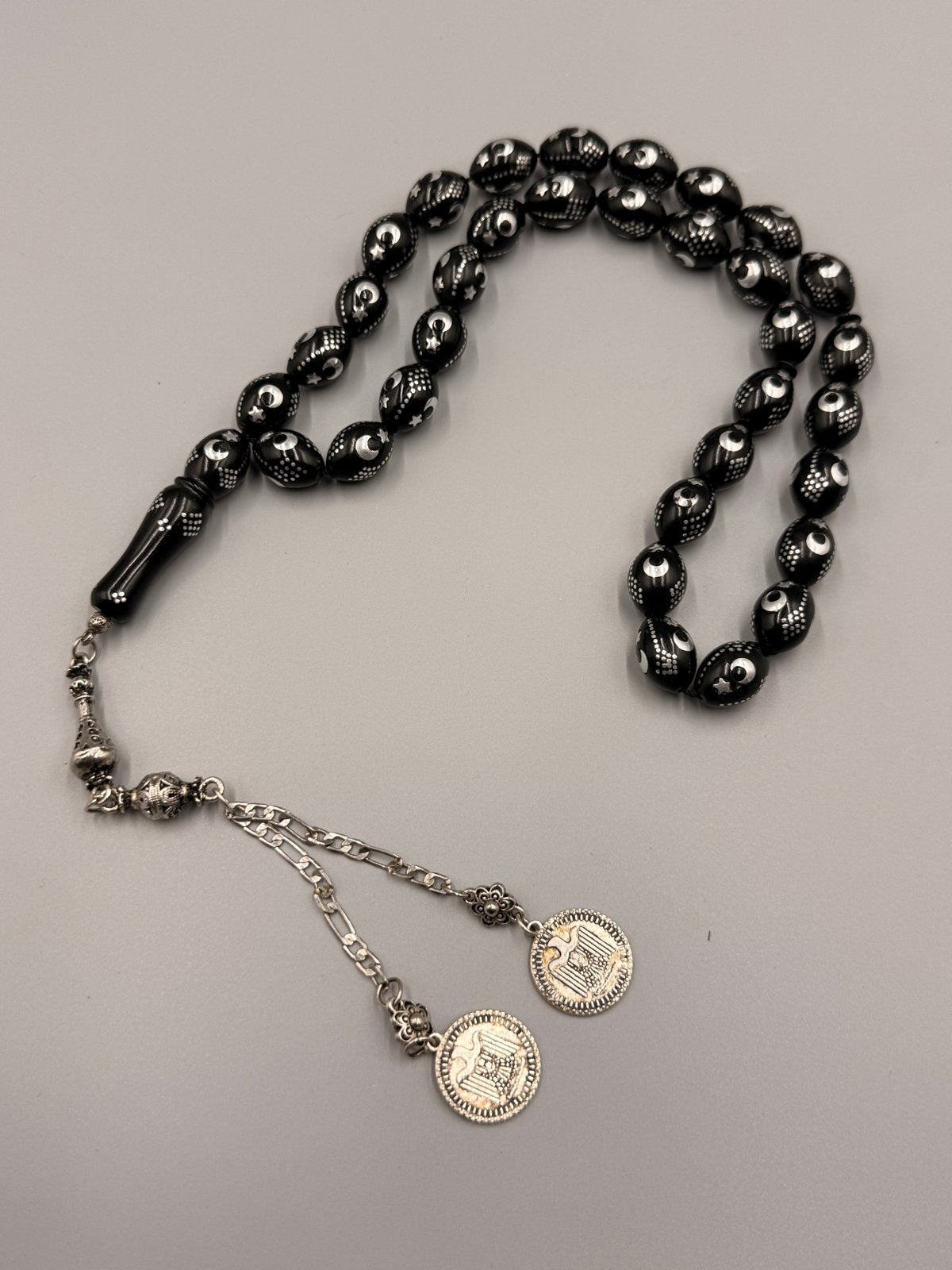 Zwarte kook Tasbih Gebedskralen met Zilveren Details, Ophalen of Verzenden, Nieuw, Zwart, Overige materialen