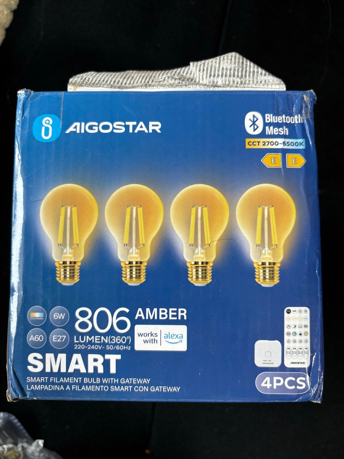 Aigostar Smart Filament LED Lampen E27 - 4 stuks, Led-lamp, Instelbaar wit, Nieuw, Overige merken