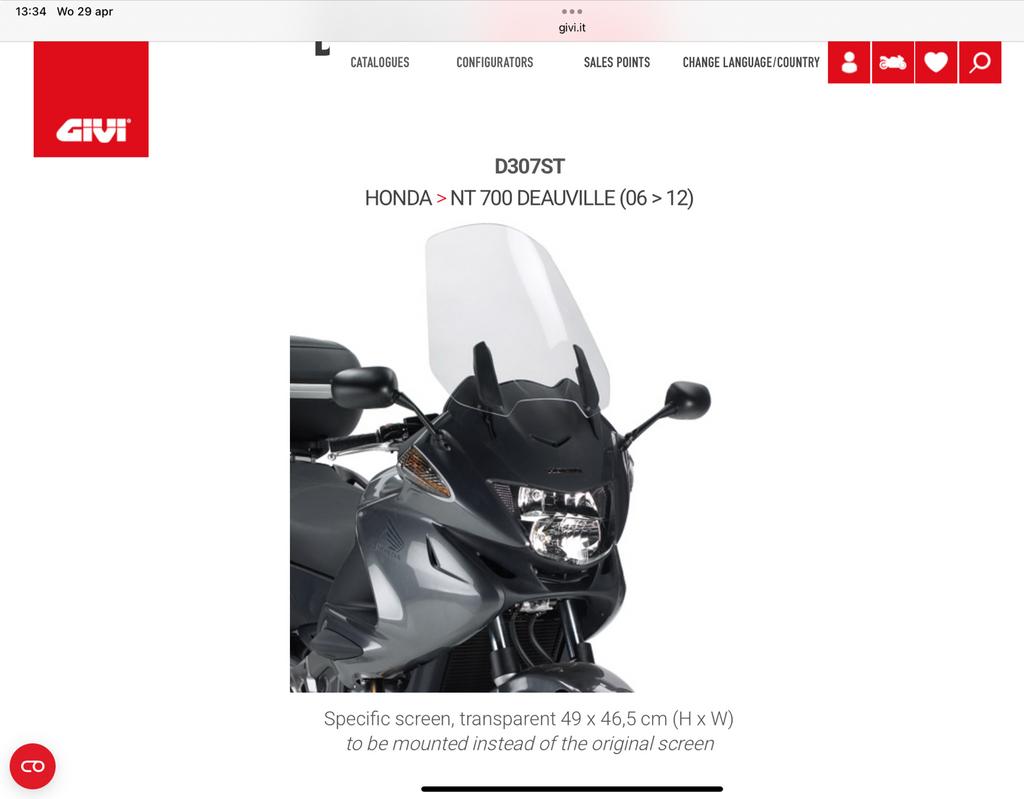 Givi verhoogd windscherm Honda Deauville NT700 2006-2012, Motoren, Ophalen, Gebruikt