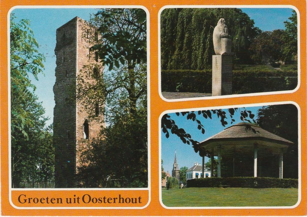 OOSTERHOUT Toren Beeld Kiosk Groeten, Verzamelen, Ansichtkaarten | Nederland, Verzenden, 1980 tot heden, Gelopen, Noord-Brabant