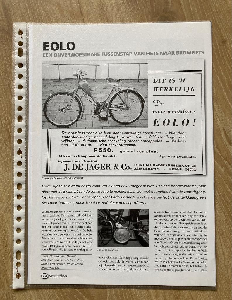 Map met documentatie EOLO  van Fiets naar Bromfiets, Fietsen en Brommers, Handleidingen en Instructieboekjes, Zo goed als nieuw