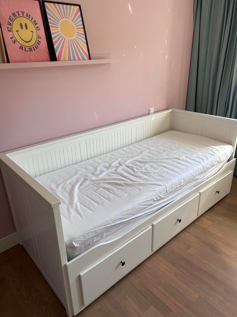 IKEA Hemnes bedbank met 3 lades wit (80x200 / 160x200), Gebruikt, Wit, Tweepersoons, Ophalen of Verzenden