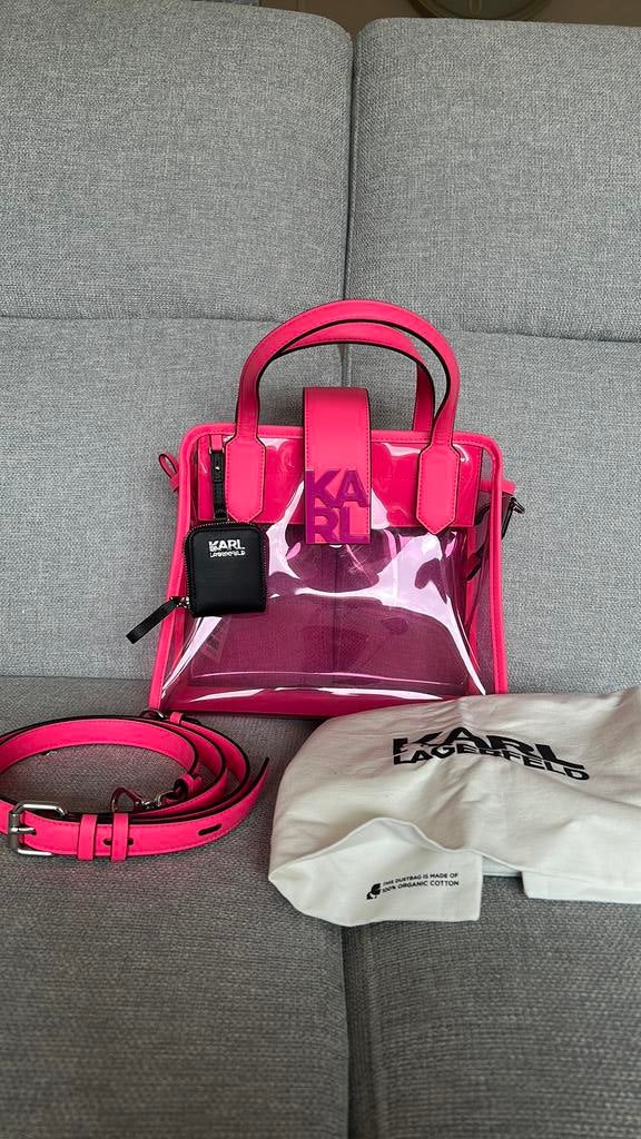 Mooie karl lagerfeld roze transparante tas, Sieraden, Tassen en Uiterlijk, Tassen | Damestassen, Ophalen, Zo goed als nieuw, Roze