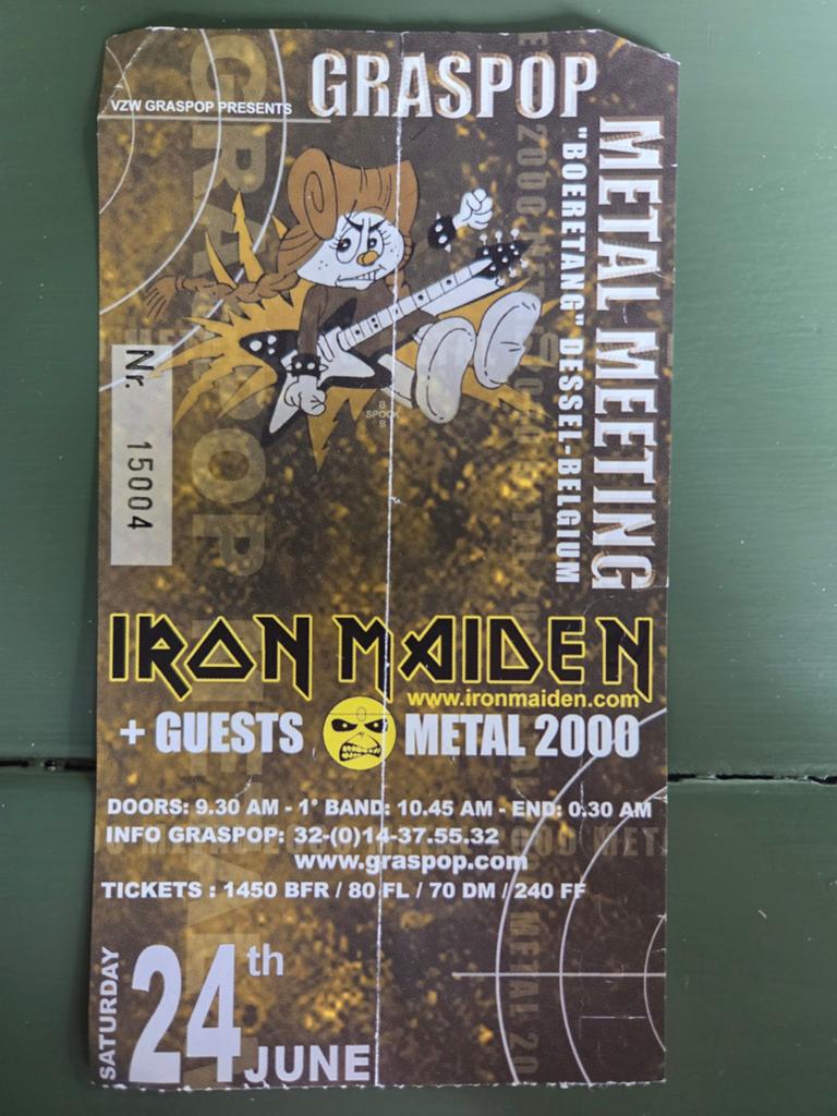 Concertkaart Iron Maiden Graspop 24 juni 2000, Ophalen of Verzenden, Gebruikt, Overige typen