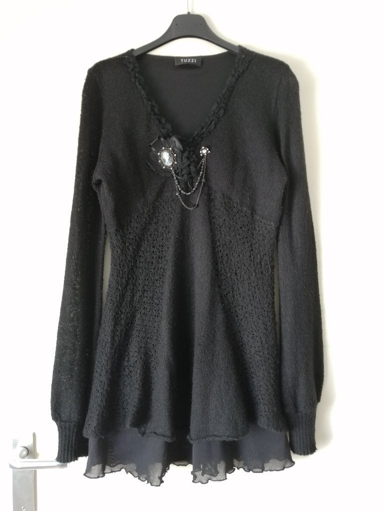 Jurk met Broche - Maat S / M / 36 / 38 - Zwart Vintage Look, Tuzzi, Verzenden, Zwart, Zo goed als nieuw