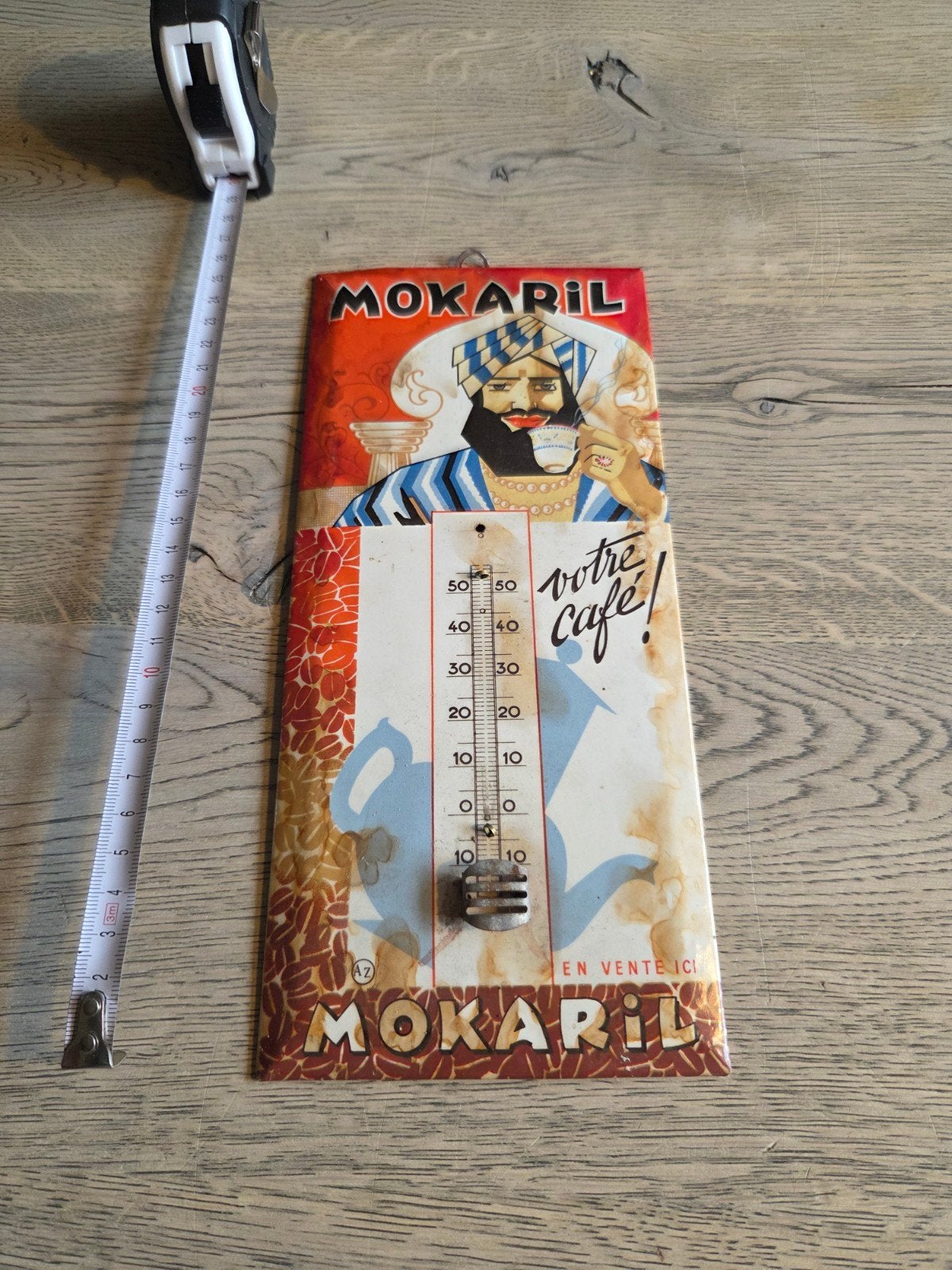 oude thermometer mokaril cafe, Ophalen of Verzenden, Gebruikt, Reclamebord