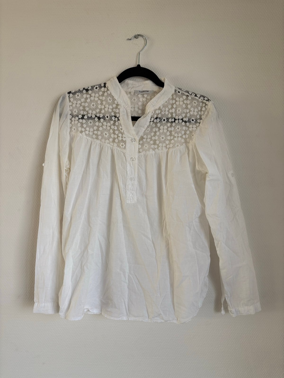 Transfer witte blouse met kant, maat S, Kleding | Dames, Ophalen of Verzenden, Zo goed als nieuw, Maat 36 (S), Wit