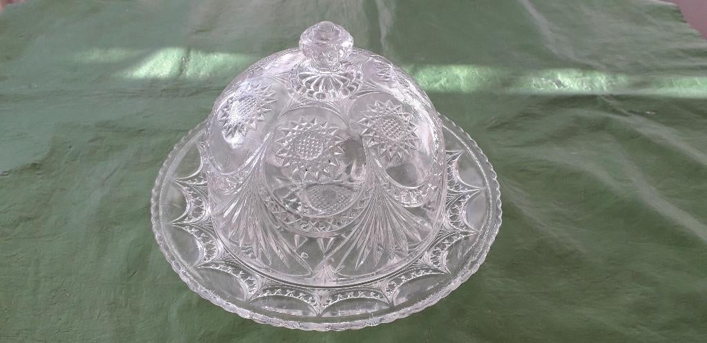 Vintage ronde glazen kaasstol, Antiek en Kunst, Antiek | Glas en Kristal, Ophalen of Verzenden