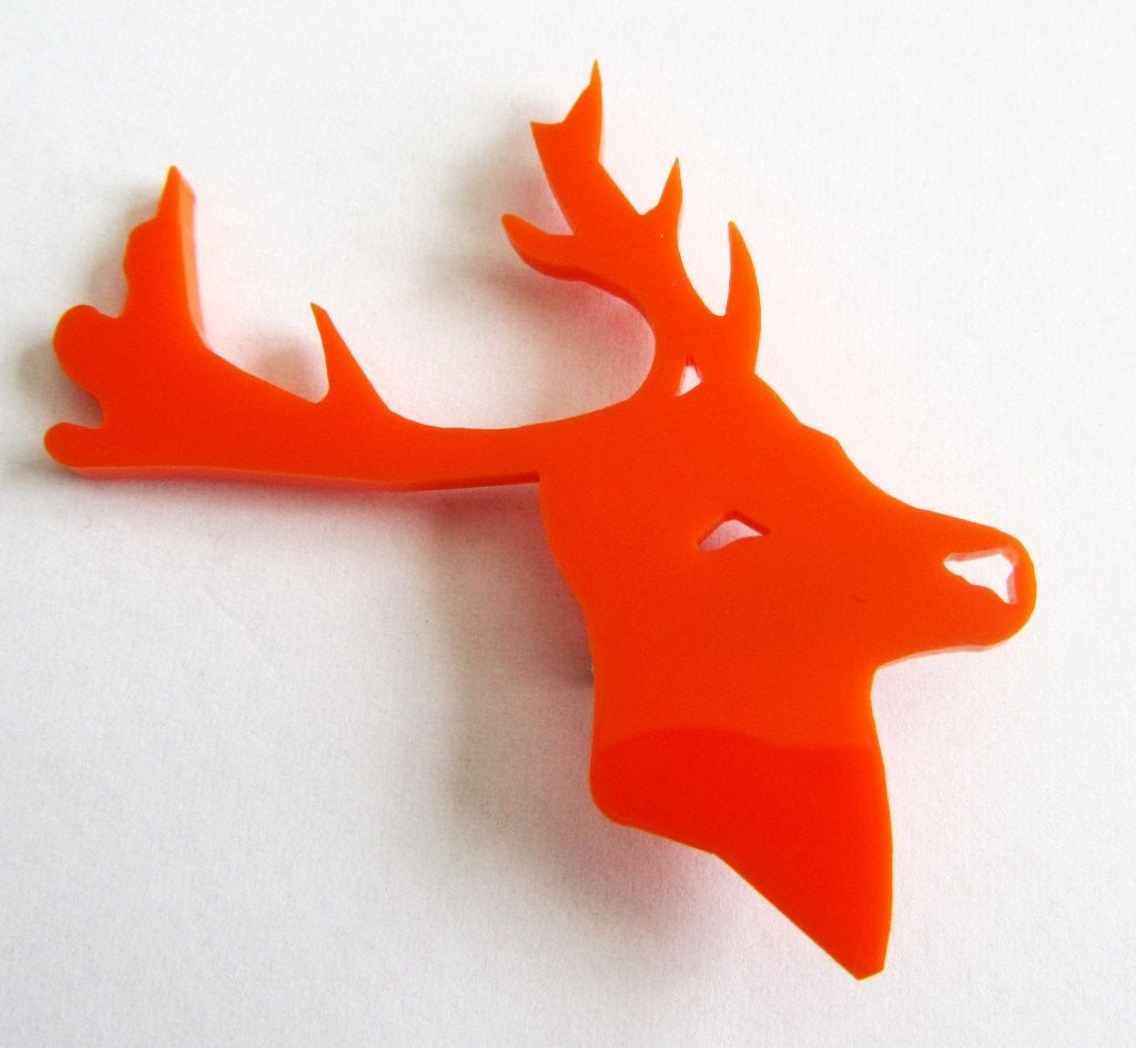 Prachtige Vintage grote Hertenhoofd broche Hert broche, Verzenden, Zo goed als nieuw, Oranje, Overige materialen