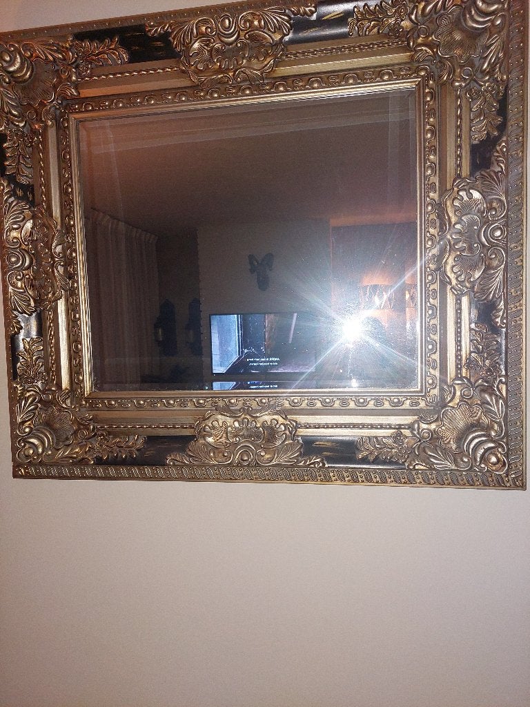 Grote Art Deco Spiegel met Gouden Frame, Huis en Inrichting, Gebruikt, 100 tot 150 cm, Ophalen of Verzenden, 100 tot 125 cm