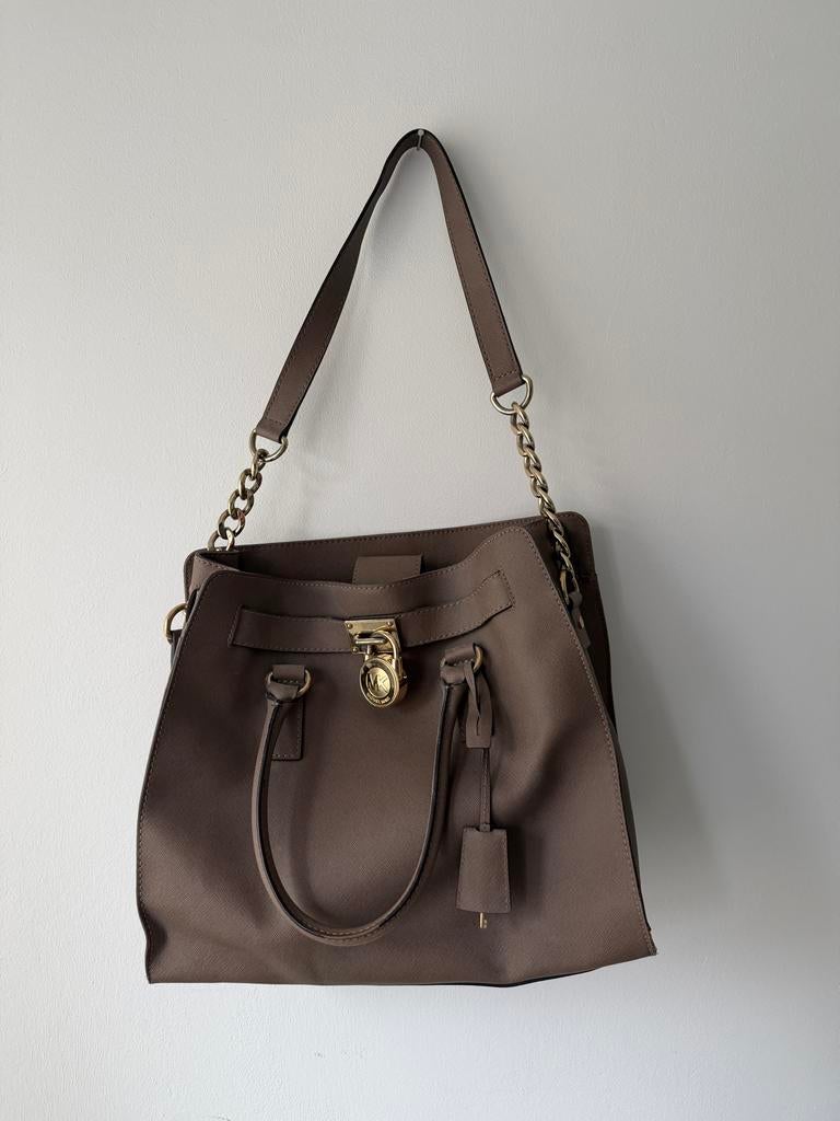 Michael Kors Handtas Hamilton - Taupe, Ophalen of Verzenden, Gebruikt, Bruin, Handtas