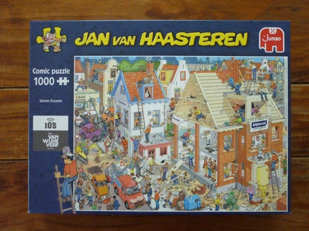 Jan van Haasteren puzzel - Samen Bouwen Wijhe Verf 1000 st., Ophalen of Verzenden, 500 t/m 1500 stukjes, Zo goed als nieuw, Legpuzzel
