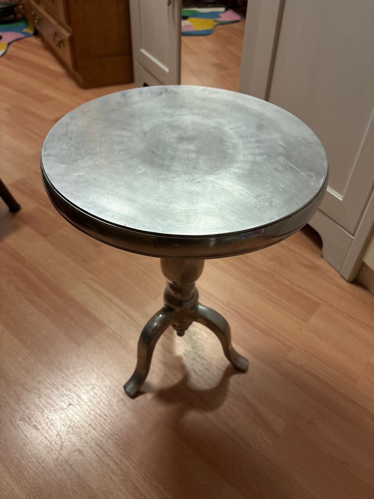 Metalen / Aluminum bijzettafel, rond, zilverkleurig, Minder dan 55 cm, Gebruikt, Metaal of Aluminium, Rond