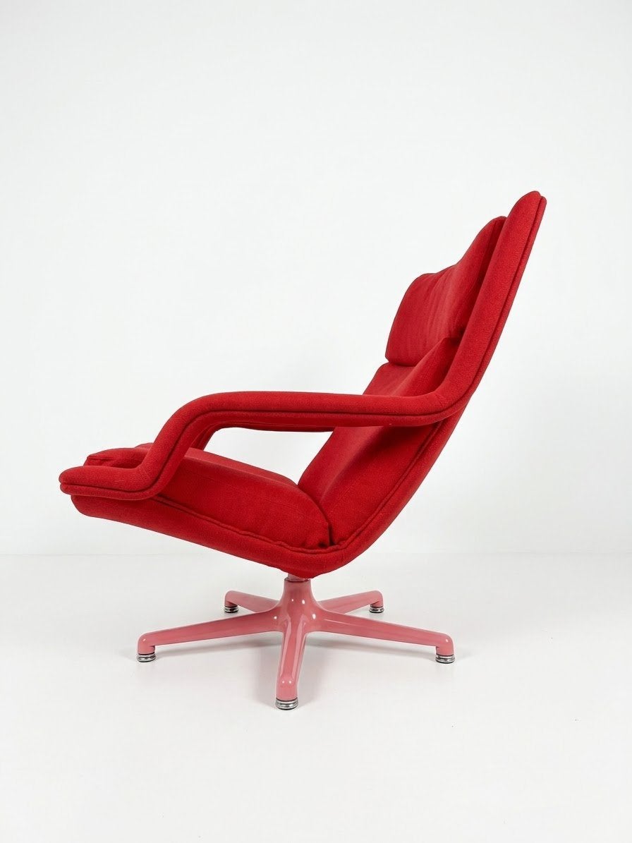 Vintage Artifort draaifauteuil rood roze | swivel chair red, ., Vintage, 75 tot 100 cm, Ophalen of Verzenden