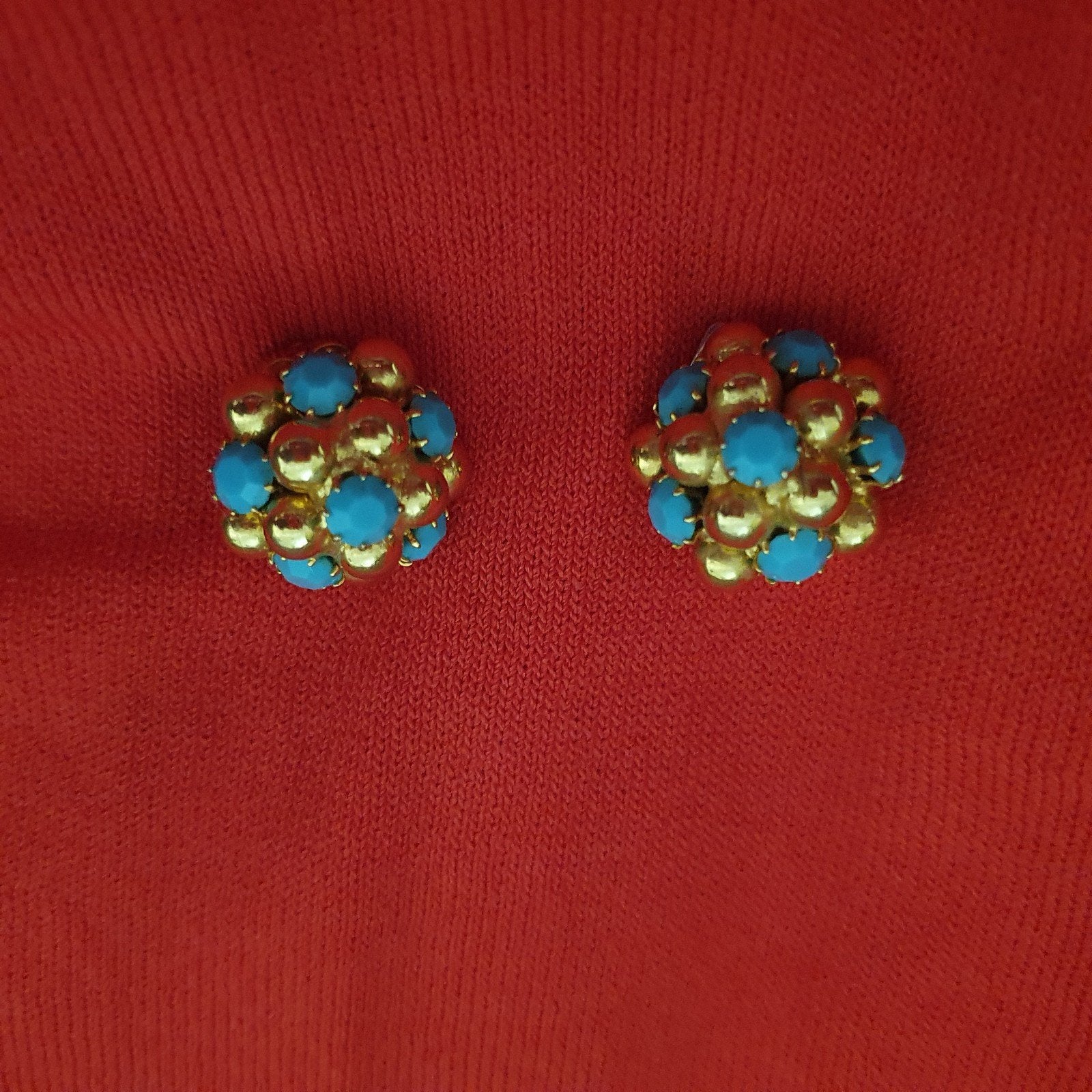 prachtige vintage klip oorbellen met turquoise, Ophalen of Verzenden, Blauw, Overige materialen
