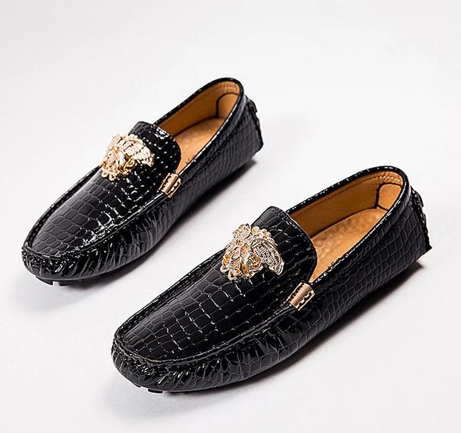 Zwarte heren slangenprint loafers schoenen mannen instappers, Verzenden, Nieuw, Zwart, Loafers