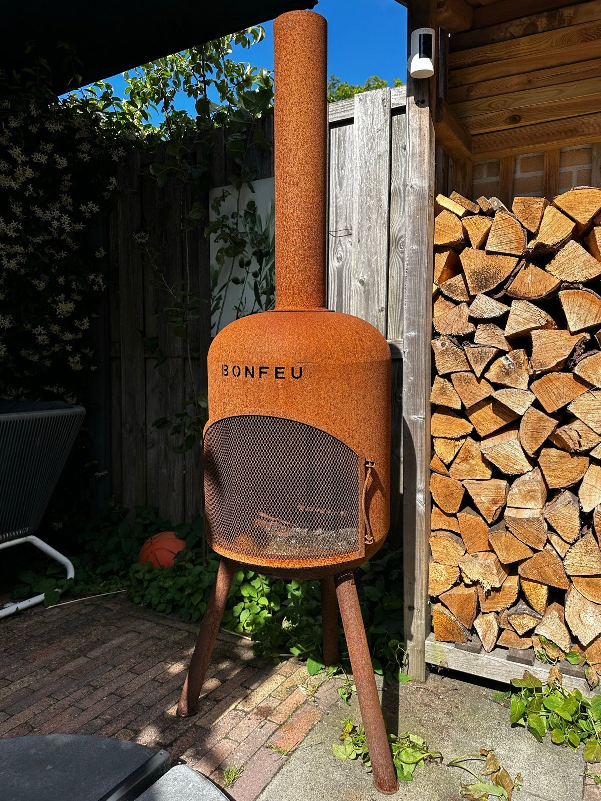 Bonfeu tuinhaard van cortenstaal. Defect, Ophalen, Gebruikt, Vuurton