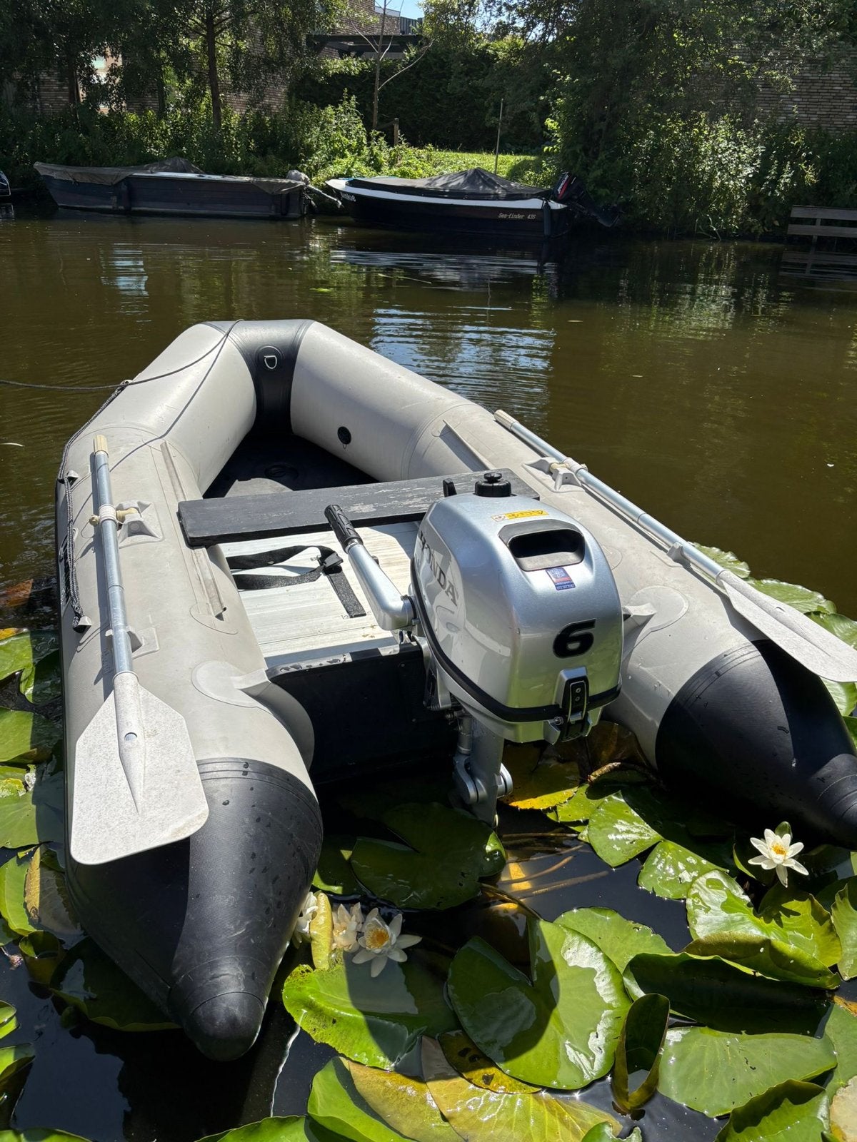 Talamex rubberboot met nieuwe Honda 6pk buitenboordmotor, Watersport en Boten, Rubberboten, Ophalen, Gebruikt, Hout, Brandstoftank
