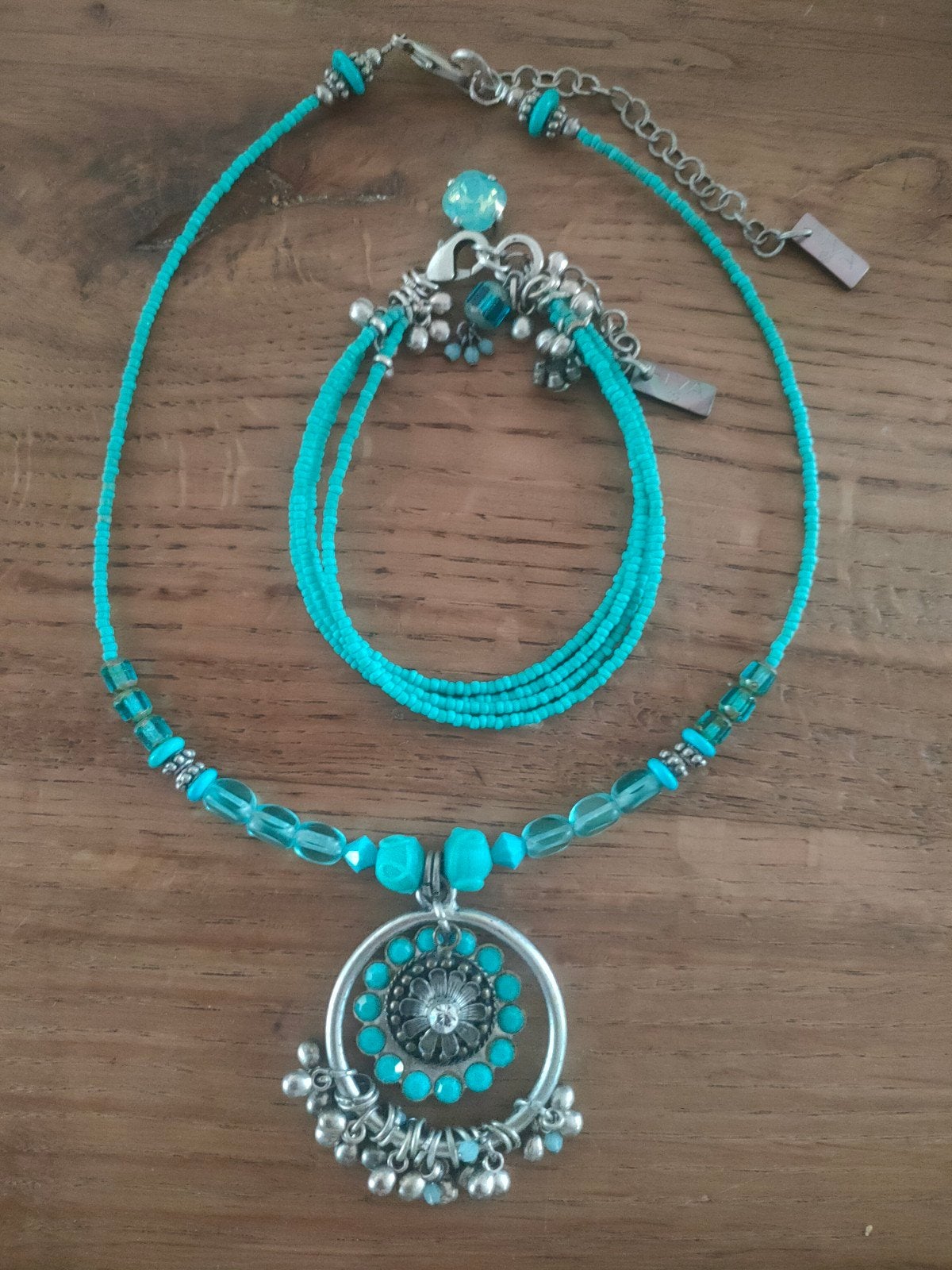Vintage Fiva Jewelry set – Ketting & armband – Turquoise, Sieraden, Tassen en Uiterlijk, Overige materialen, Verstelbaar, Blauw