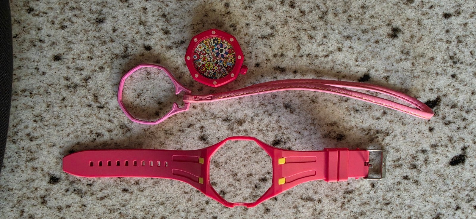 Roze horloge met verwisselbare bandjes, Sieraden, Tassen en Uiterlijk, Kunststof, Gebruikt, Polshorloge, Kunststof