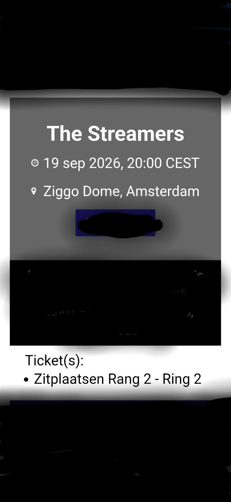 1 ticket voor het concert van de Streamers op 19 september, Eén persoon