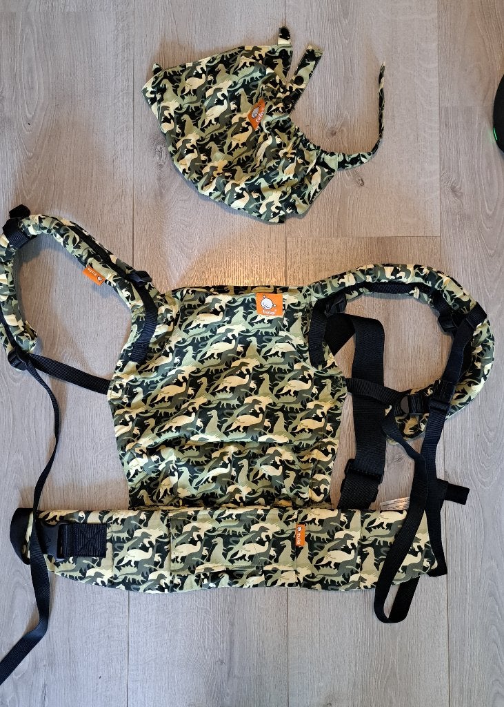 Tula draagzak Free to Grow - met hoofdsteun - Dino print, Kinderen en Baby's, Babydragers en Draagdoeken, Zo goed als nieuw, Buik