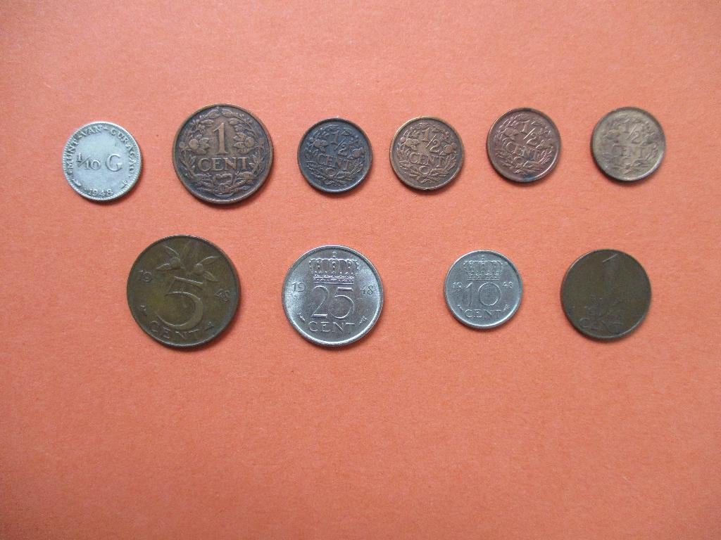 Kaveltje munten Ned + Curacao 1928-1948, Ophalen of Verzenden, Koningin Wilhelmina, Overige waardes