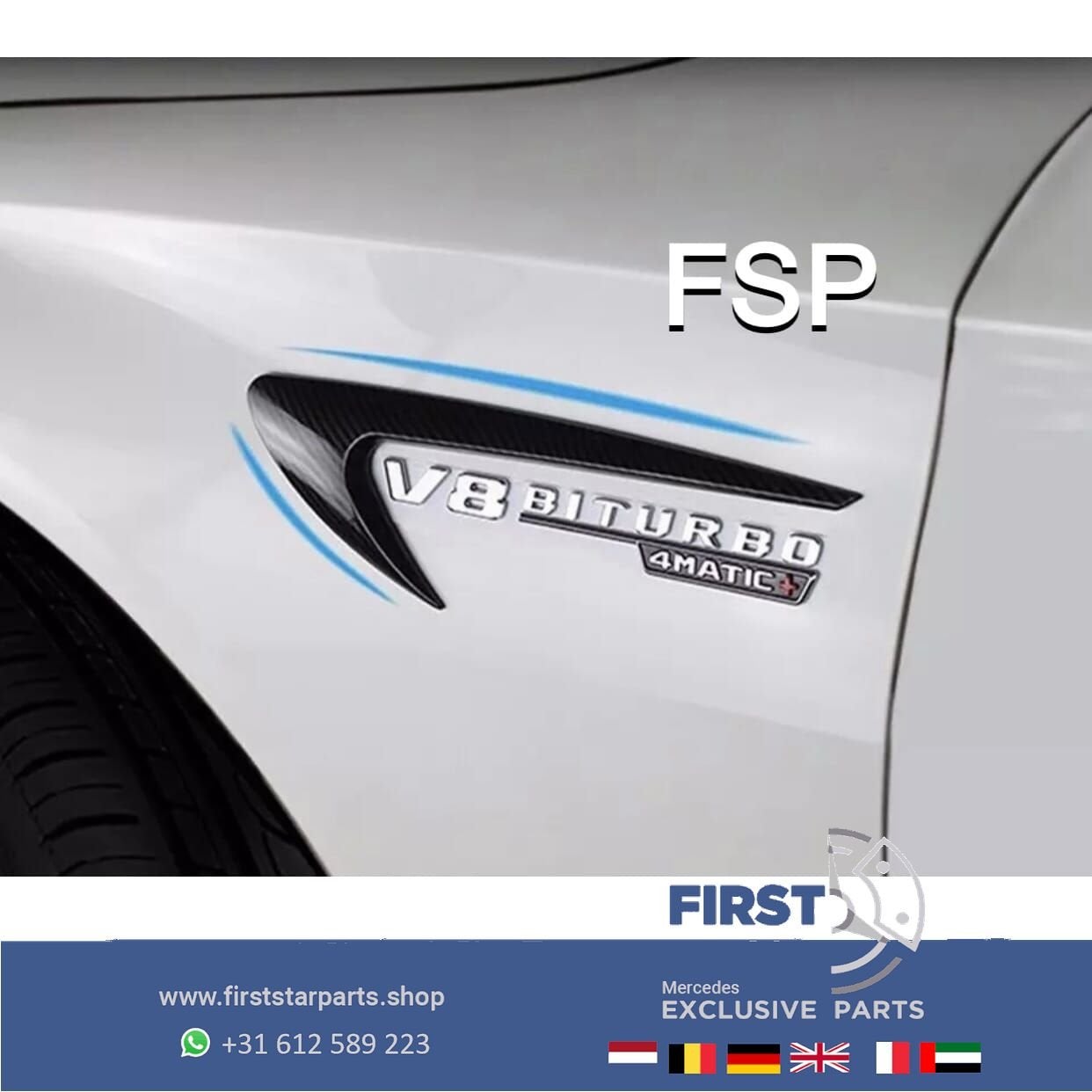 Mercedes AMG ZIJSCHERM AERO LOGO SET ZWART W176 W177 W205 W1, Gebruikt, -, Ophalen of Verzenden, -