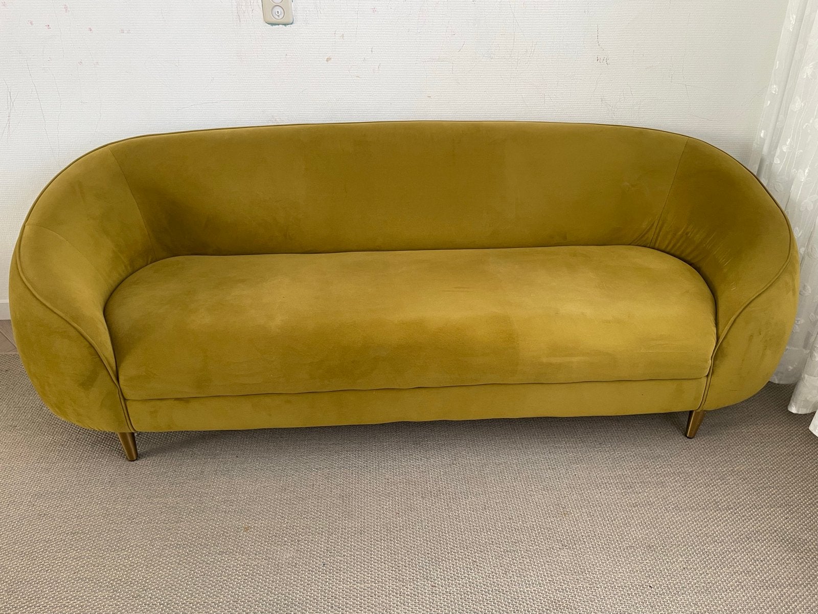 Stijlvolle Velvet Designbank - Geelgroen (200 cm), Huis en Inrichting, Ophalen, Gebruikt, Driepersoons, 75 tot 100 cm