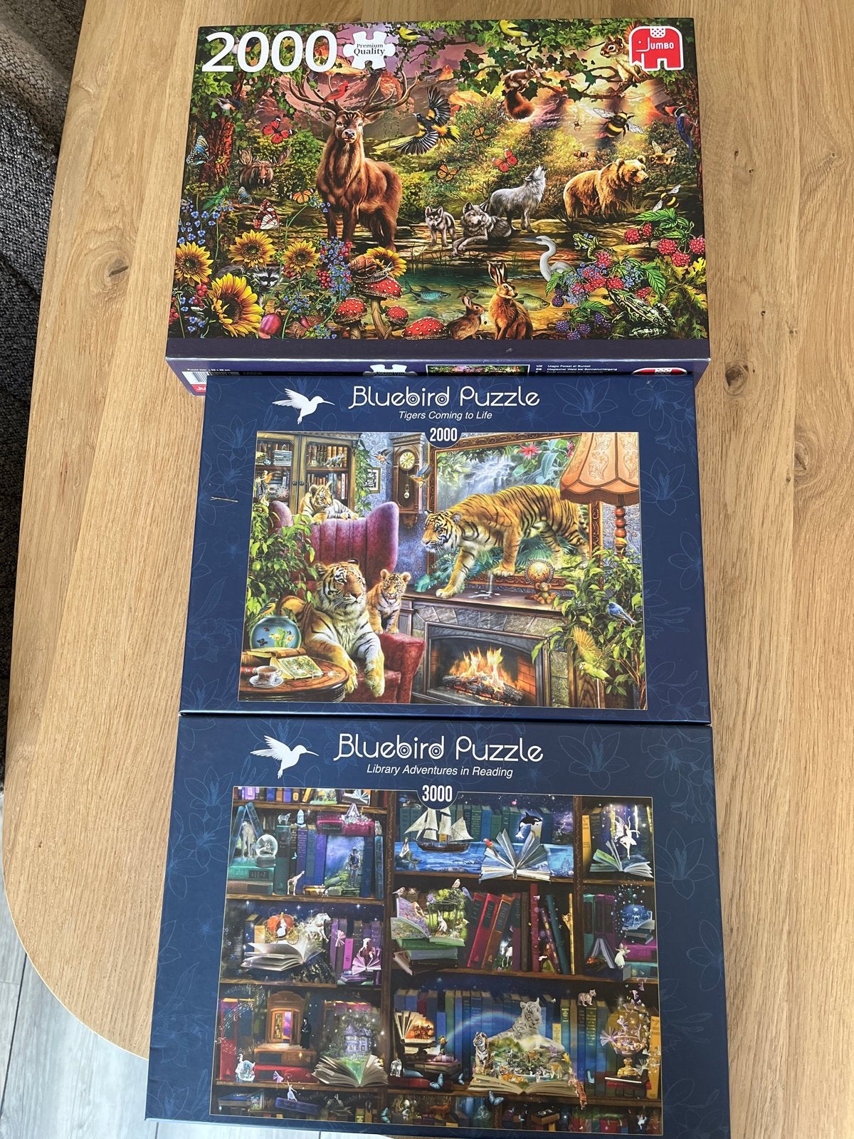 3 Legpuzzels: Jumbo en Bluebird (2000 & 3000 stukjes), Ophalen of Verzenden, Meer dan 1500 stukjes, Zo goed als nieuw, Legpuzzel