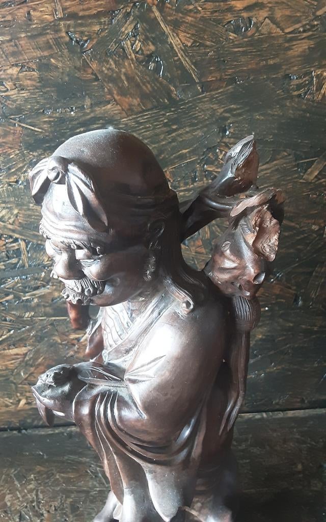 Antiek houten beeld met gebit denk ivoor, Ophalen of Verzenden
