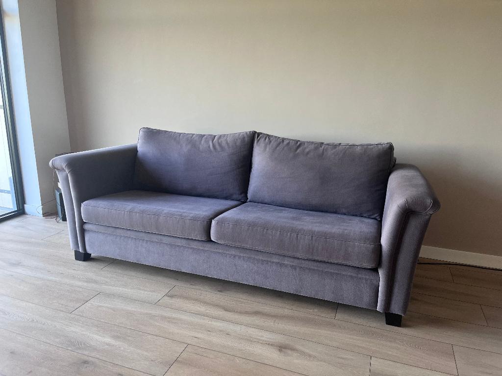 ***Mooie 3-zits bank - lilagrijs - linnen look***, Gebruikt, Driepersoons, 75 tot 100 cm, Rechte bank