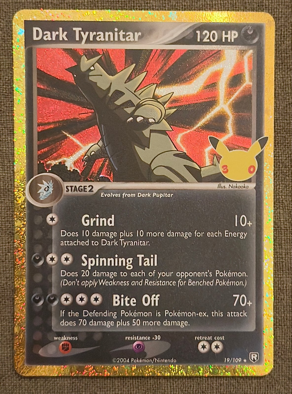Dark Tyranitar 30th Anniversary Pokémon Kaart, Ophalen of Verzenden, Zo goed als nieuw, Losse kaart, Foil